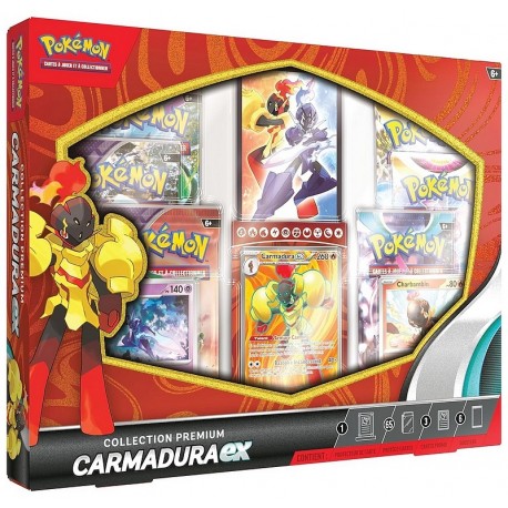 COFFRET COLLECTION PREMIUM CARMADURA-EX POKEMON 6 BOOSTERS 3 CARTES BRILLANTES-LiloJouets-Morbihan-Bretagne