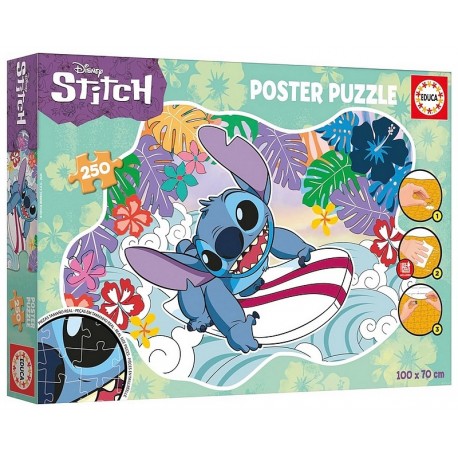 PUZZLE POSTER STITCH SUR SURF DISNEY 250 PIECES 100X70CM-LiloJouets-Morbihan-Bretagne