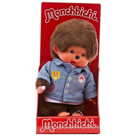 PELUCHE MONCHHICHI GARCON 20CM VESTE EN JEAN-LiloJouets-Morbihan-Bretagne