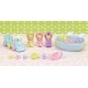 Les triples lapin creme et accessoires de bain sylvanian families-lilojouets-morbihan-bretagne