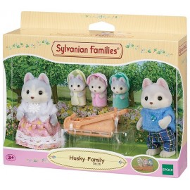 FAMILLE HUSKY AVEC LUGE 5 FIGURINES SYLVANIAN FAMILIES