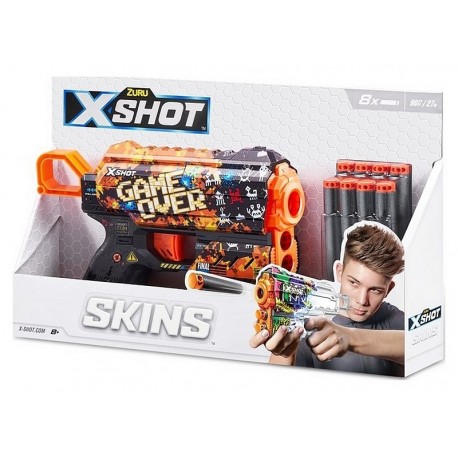 PISTOLET X-SHOT SKINS FLUX AVEC 8 FLECHETTES MOUSSE-LiloJouets-Morbihan-Bretagne