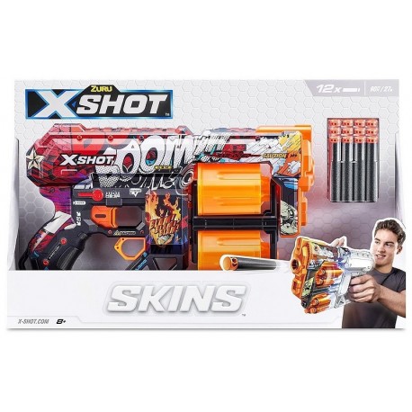 BLASTER X-SHOT SKINS DREAD DOUBLE BARILLET AVEC 12 FLECHETTES MOUSSE-LiloJouets-Morbihan-Bretagne