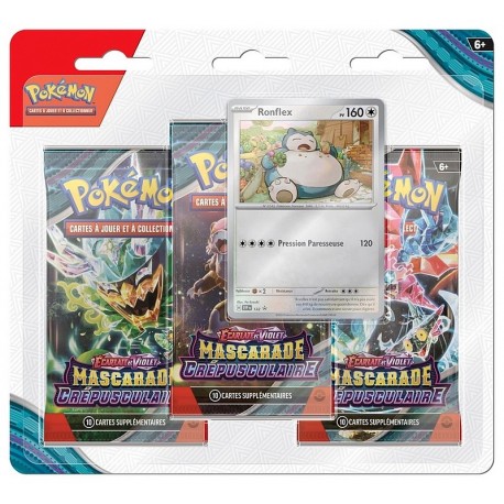 PACK 3 BOOSTERS POKEMON EV06 ASST AVEC CARTE BRILLANTE MASCARADE CREPUSCULAIRE-LiloJouets-Morbihan-Bretagne