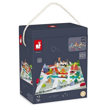 KUBIX 60 CUBES EN BOIS 2EN1 AVEC PUZZLE VILLE 20 PIECES-LiloJouets-Morbihan-Bretagne