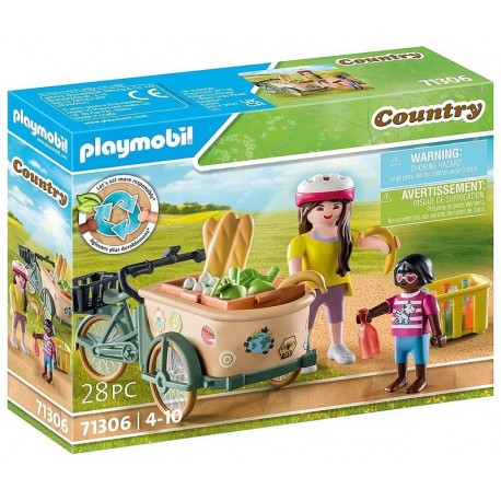 71306 CYCLISTE AVEC VELO ET REMORQUE AVANT PLAYMOBIL COUNTRY-LiloJouets-Morbihan-Bretagne