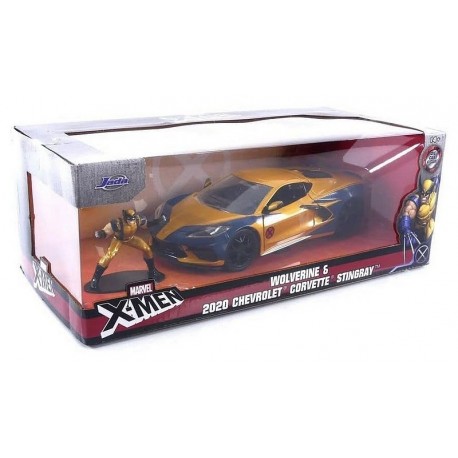 VOITURE CHEVROLET CORVETTE STINGRAY 2020 1.24E AVEC FIGURINE WOLVERINE-LiloJouets-Questembert-Muzillac-Morbihan