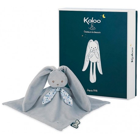 DOUDOU CARRE 17CM LAPIN BLEU AVEC BOITE KALOO-LiloJouets-Questembert-Muzillac-Morbihan