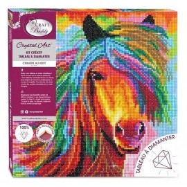 KIT TABLEAU CHEVAL AU VENT 30X30CM BRODERIE DIAMANT SUR CHASSIS BOIS CRYSTAL-LiloJouets-Questembert-Muzillac-Morbihan