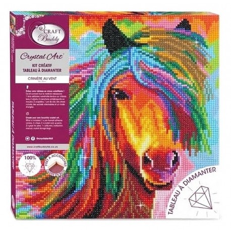 KIT TABLEAU CHEVAL AU VENT 30X30CM BRODERIE DIAMANT SUR CHASSIS BOIS CRYSTAL-LiloJouets-Questembert-Muzillac-Morbihan