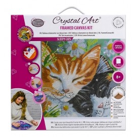 KIT TABLEAU CHATS DORMEURS 30X30CM BRODERIE DIAMANT SUR CHASSIS BOIS CRYSTAL-LiloJouets-Questembert-Muzillac-Morbihan