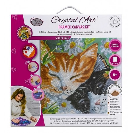 KIT TABLEAU CHATS DORMEURS 30X30CM BRODERIE DIAMANT SUR CHASSIS BOIS CRYSTAL-LiloJouets-Questembert-Muzillac-Morbihan