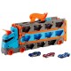 Camion transporteur extensible en circuit hot wheels avec 3 voitures-lilojouets-questembert-muzillac-morbihan