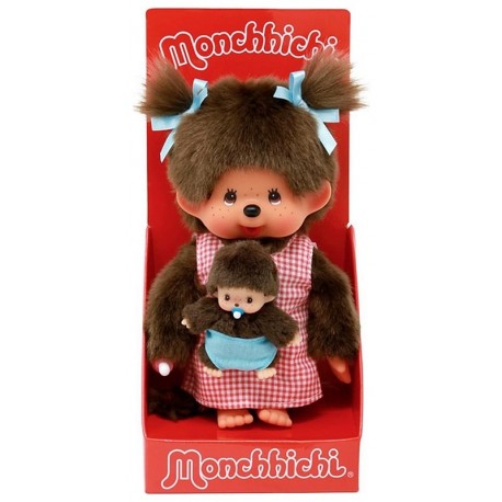 PELUCHE MONCHHICHI MAMAN 20CM AVEC BEBE-LiloJouets-Questembert-Muzillac-Morbihan