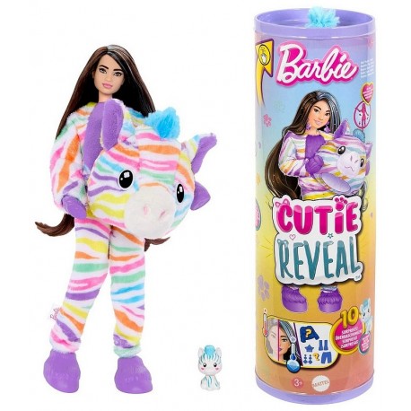 BARBIE CUTIE REVEAL ZEBRE MULTICOLORE - TUBE 10 SURPRISES ET POUPEE 30CM-LiloJouets-Questembert-Muzillac-Morbihan