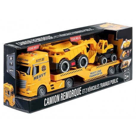 CAMION REMORQUE SONORE ET LUMINEUX AVEC 2 ENGINS TP-LiloJouets-Questembert-Muzillac-Morbihan