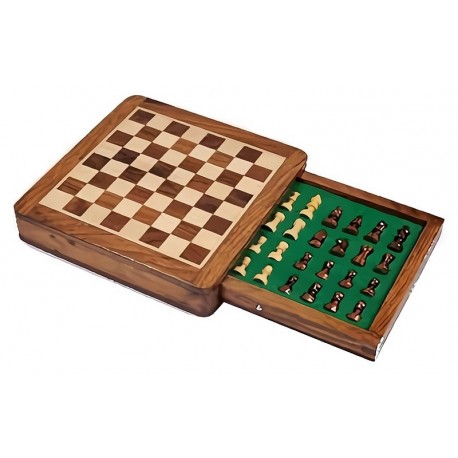 JEU D'ECHECS PLATEAU BOIS 30X30CM AVEC TIROIR - PIECES BOIS MAGNETIQUES -LiloJouets-Questembert-Muzillac-Morbihan