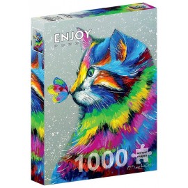 PUZZLE CHAT ET PAPILLON 1000 PIECES 68X48CM - ENJOY PUZZLE-LiloJouets-Questembert-Muzillac-Morbihan